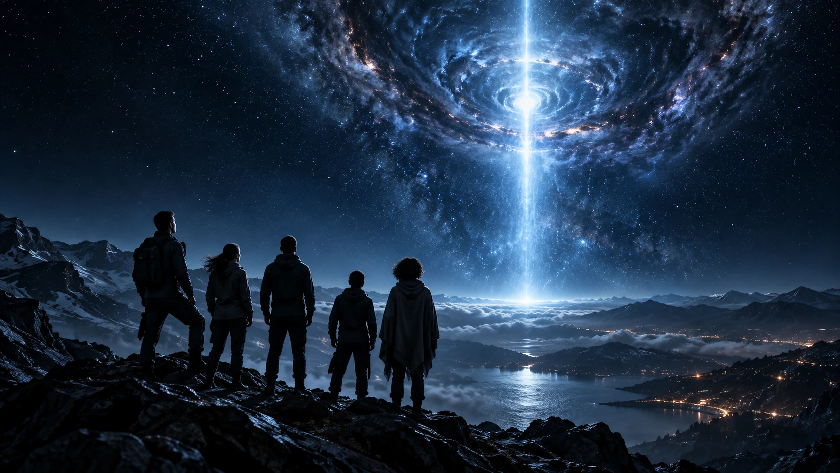 Witnesses watching a luminous signal descend through the night sky.